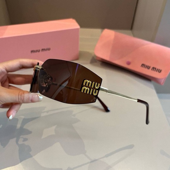 Miu Miu Rectangular Brown Sunglasses - Picture 1 of 6